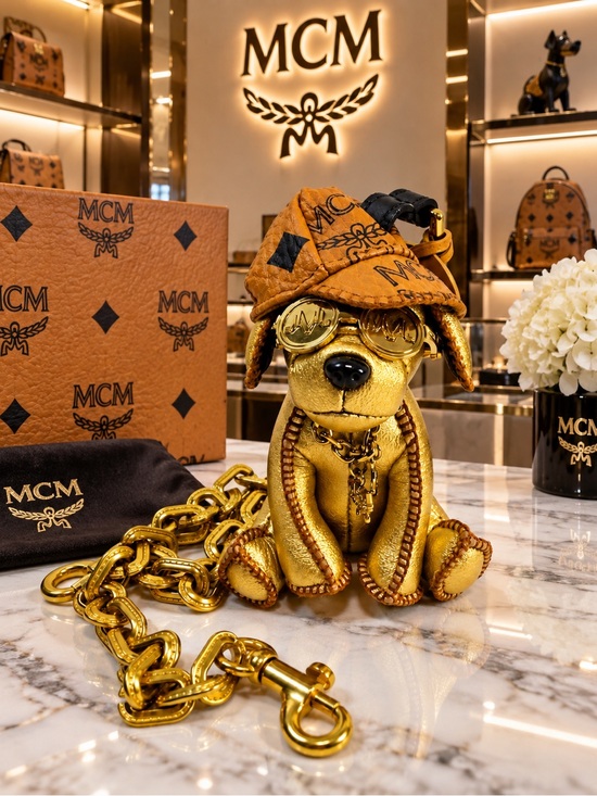 MCM Handbags - MCM Metallic Gold Dog Charm Key Ring Hiphop Visetos Hat Sunglasses Chain Rare